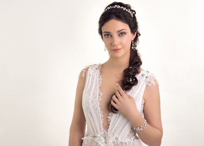 escote vestido de novia encaje y drapeado en tul