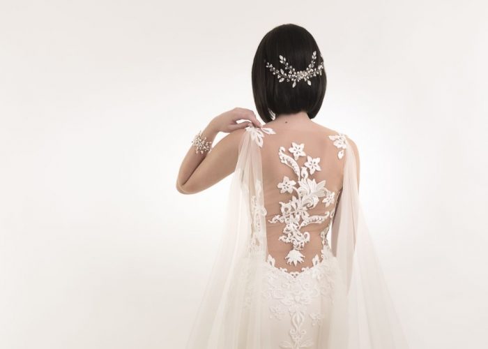 detalle de la espalda vestido de novia tecnica tatuaje